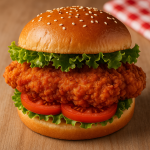 Crispy Spicy Chicken Sandwich with Lettuce and Tomato
