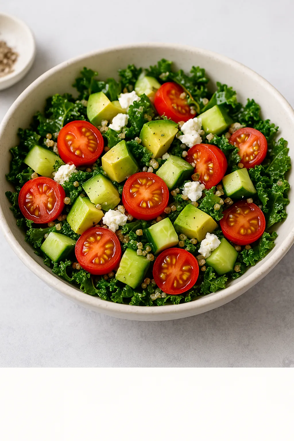 Fresh Kale & Quinoa Salad with Avocado and Feta